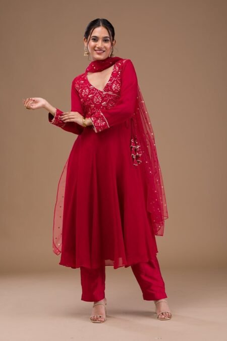 Maroon Zariwork Georgette Readymade Salwar Suit