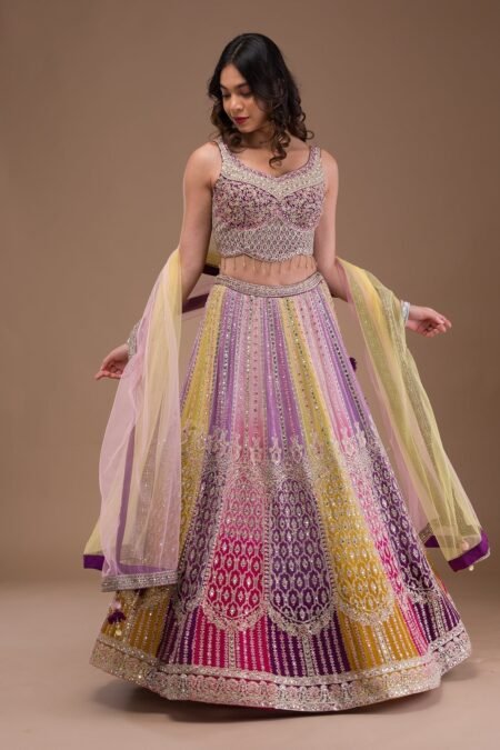 Lavender Mirrorwork Georgette Readymade Lehenga
