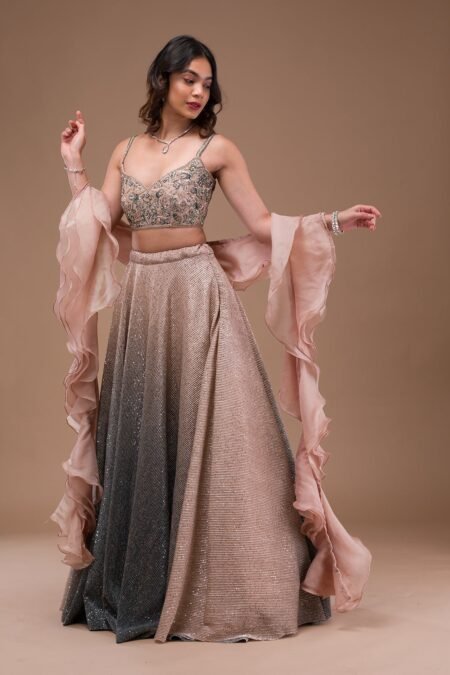 Pink Sequins Lycra Readymade Lehenga