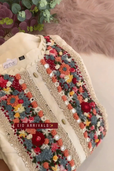 White Hand Painted Silk Shantung Suit Set