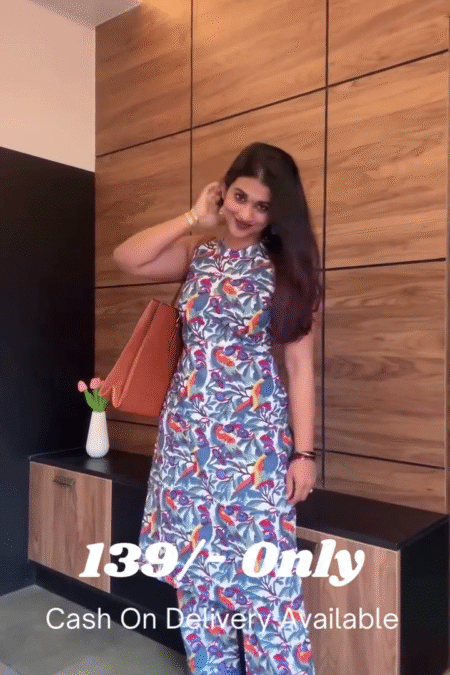 Elegant Floral Print Sleeveless Kurta Set with Matching Palazzo Pants