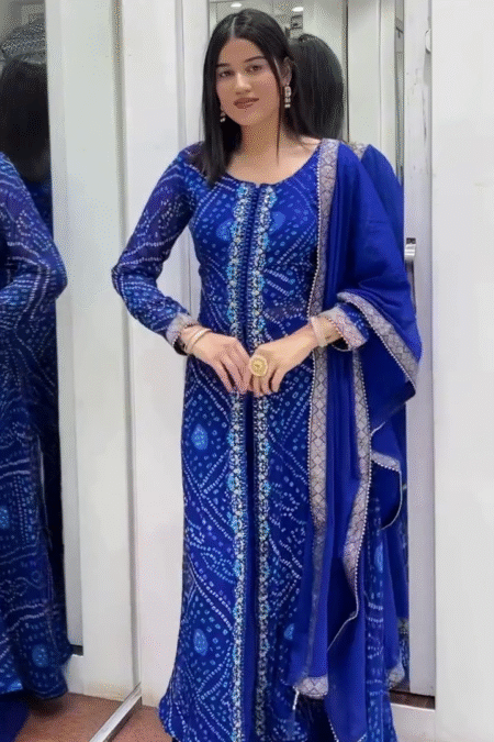 Blue Printed Georgette Palazzo Salwar Suit
