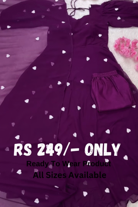 Enchanting Purple Heart-Print Anarkali Set