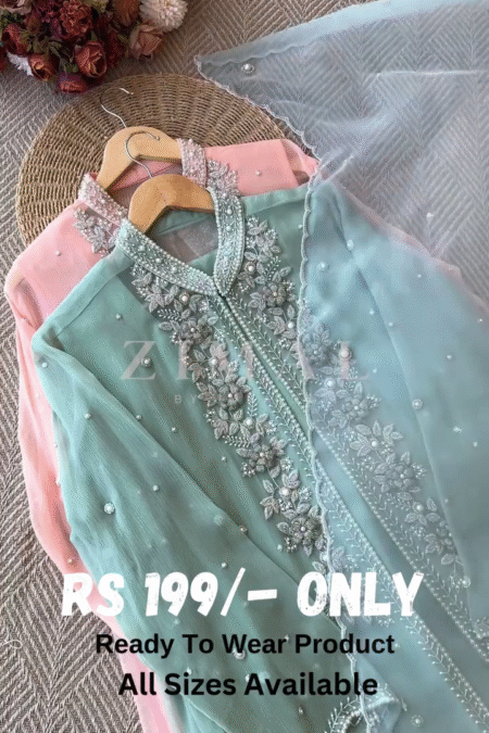 Premium Heavy Hand Work Jacket Style Pure Chiffon Suit