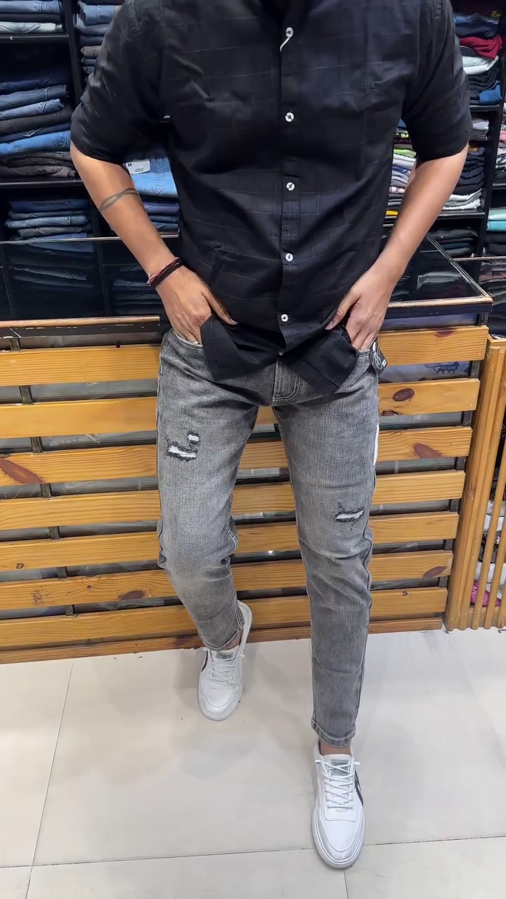 Highlander Men Blue Heavy Faded Highly Distress Tapered Fit Jeans - Image 3