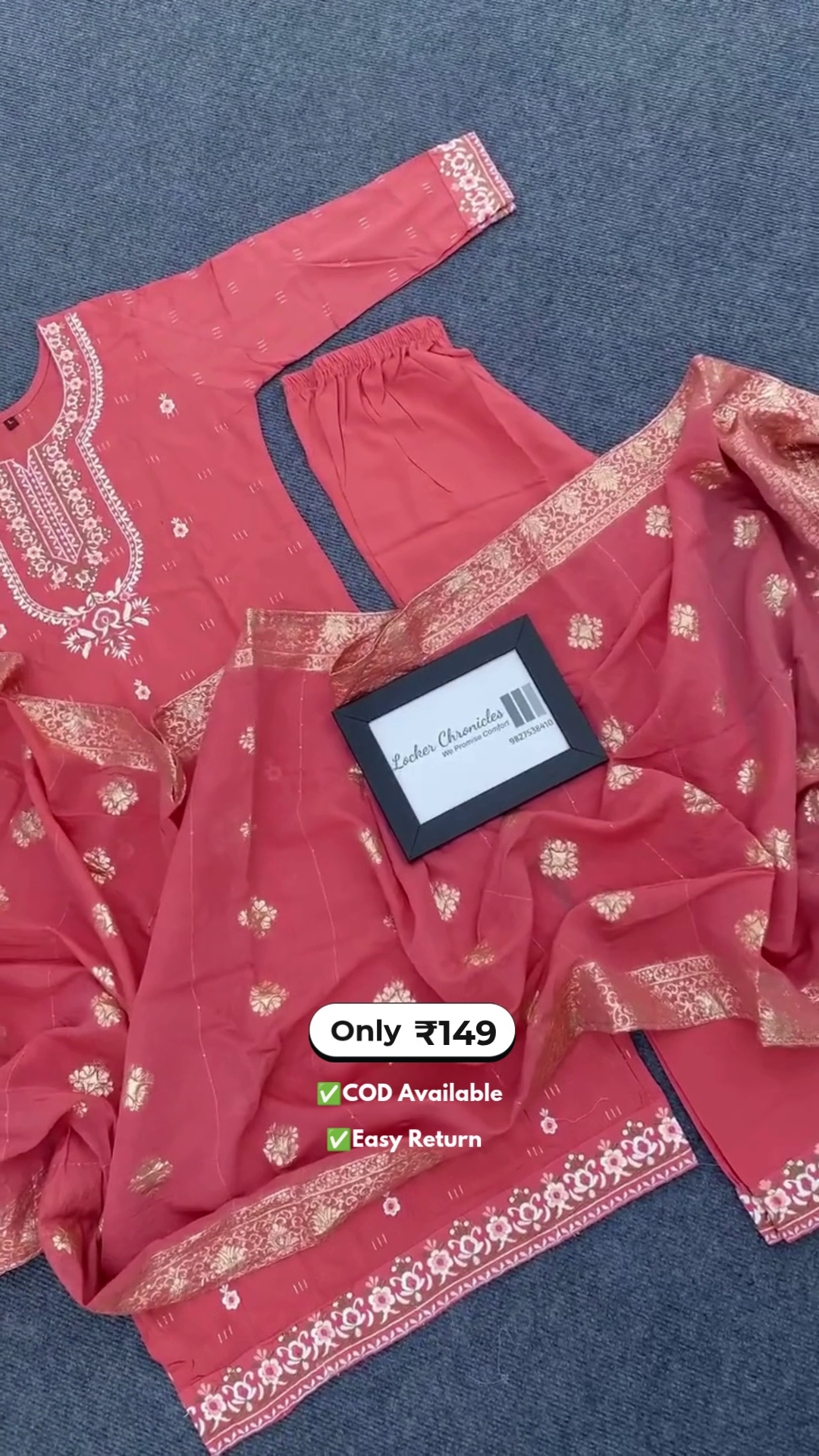 Women's Light Orange Kurta Pant Dupatta Set - Image 4