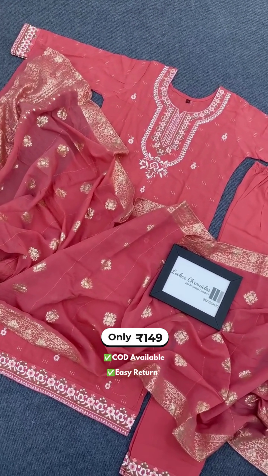 Women's Light Orange Kurta Pant Dupatta Set - Image 3